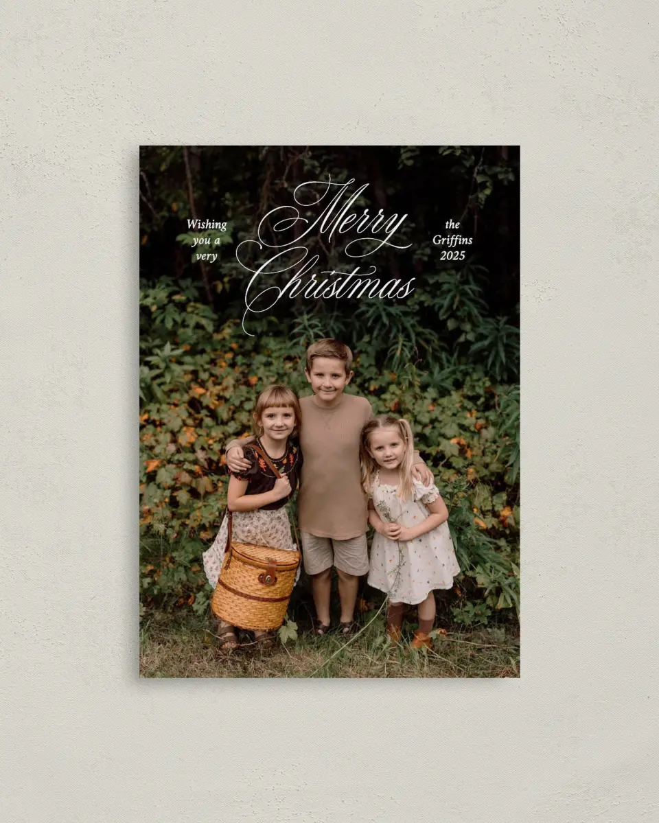 This is a 4" x 5.6" Christmas Card called Elegant Greetings printed in full color on Premium Smooth paper