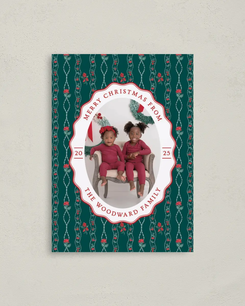 This is a 4" x 5.6" Christmas Card called Vintage Tidings printed in full color on Premium Smooth paper