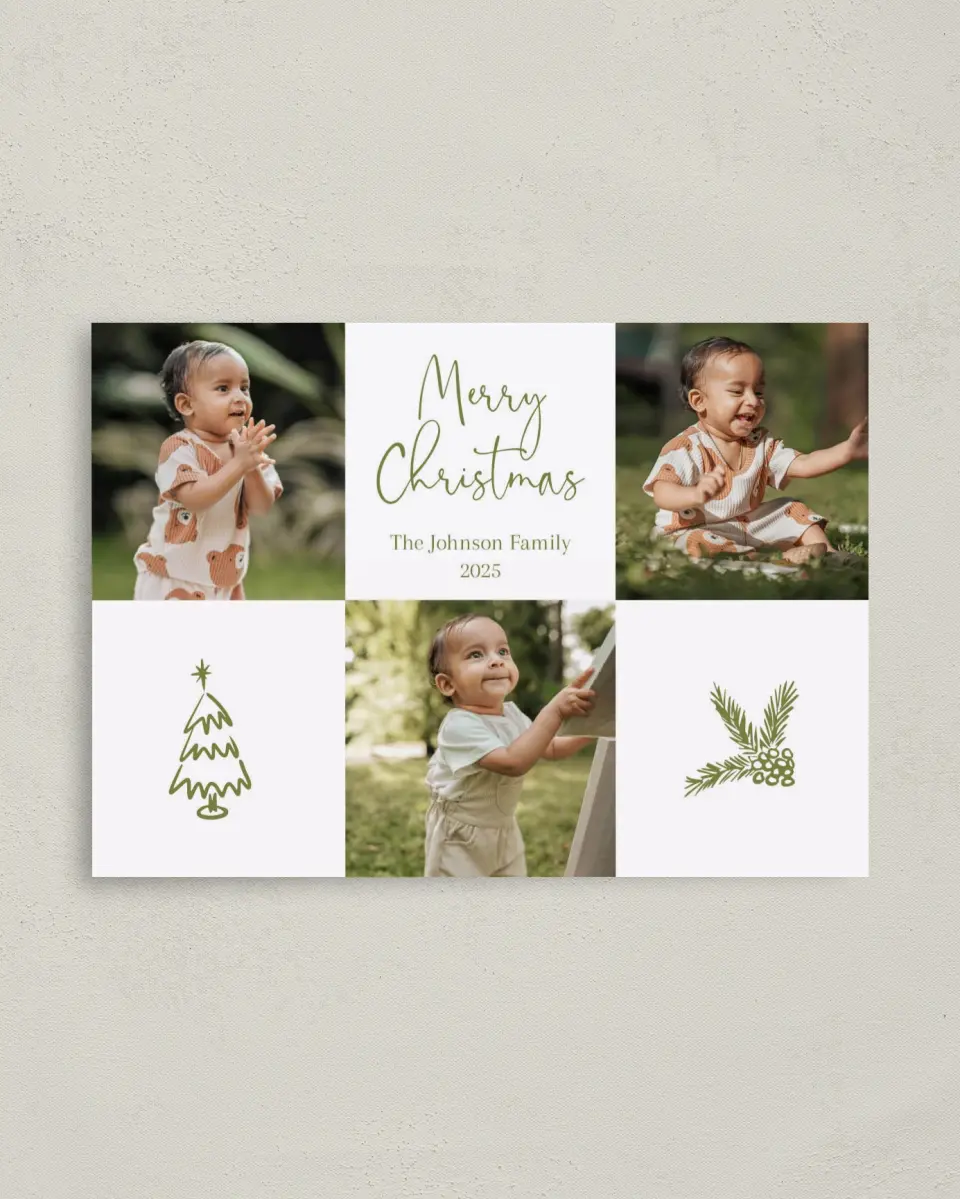 This is a 4" x 5.6" Christmas Card called Picture Blocks printed in full color on Premium Smooth paper