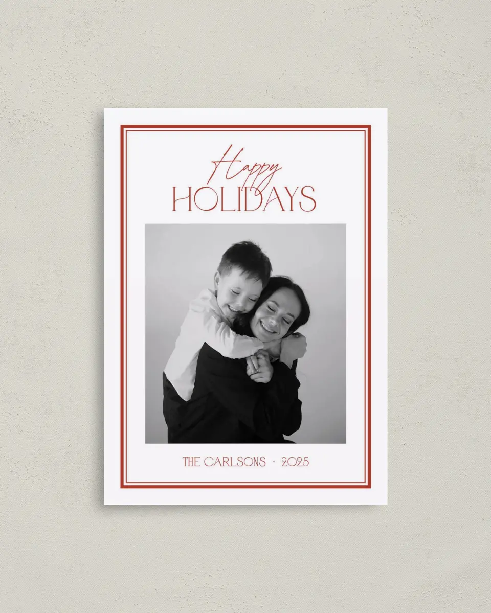 This is a 4" x 5.6" Christmas Card called Classic Border printed in full color on Premium Smooth paper