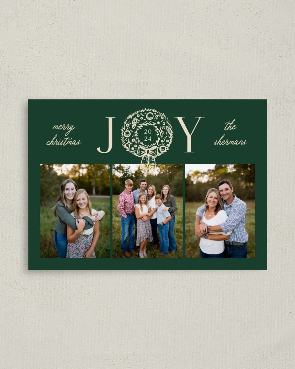 This is a 4" x 5.6" Christmas Postcard called Joyful Wreath printed in full color on Premium Smooth paper