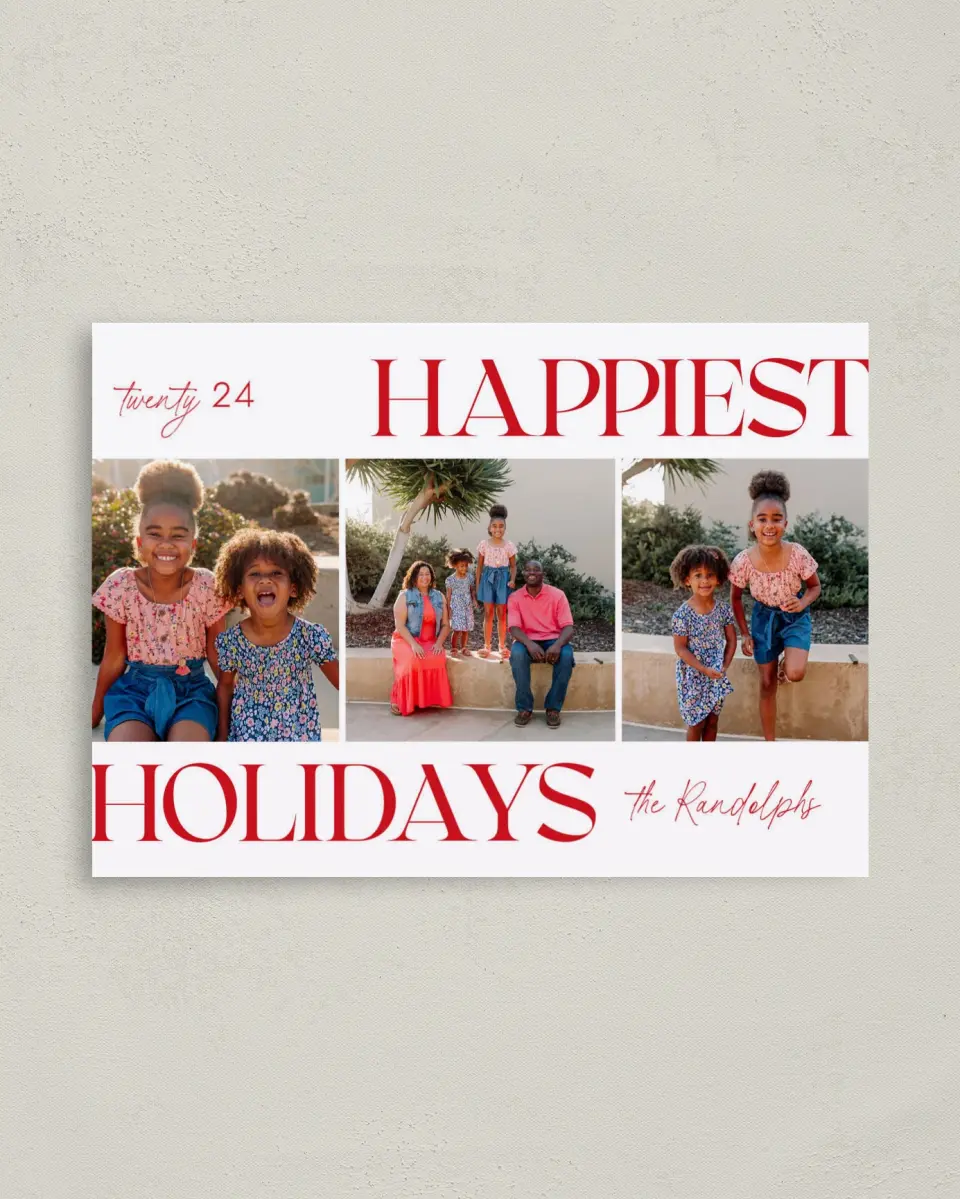 This is a 4" x 5.6" Christmas Postcard called Holiday Headliner printed in full color on Premium Smooth paper