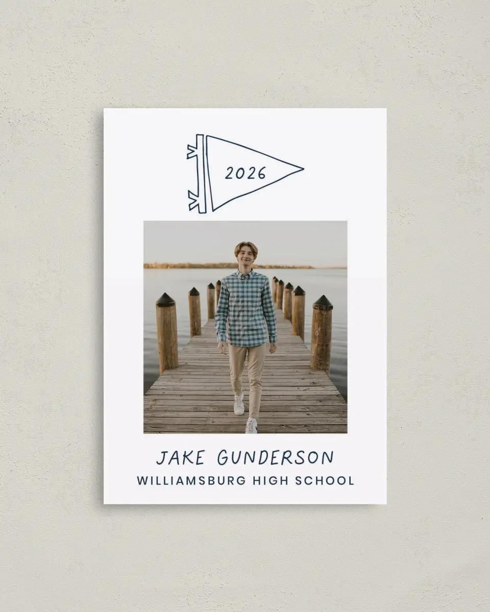 This is a 4" x 5.6" Graduation Announcement Postcard called New Chapter printed in full color with Rose Gold foil on Soft Touch Finish paper