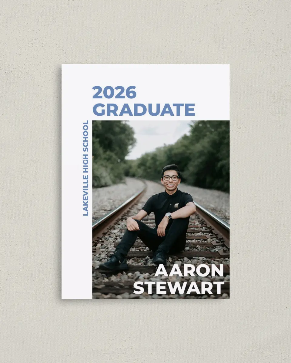 This is a 4" x 5.6" Graduation Announcement Postcard called Bright Beginnings printed in full color on Soft Touch Finish paper