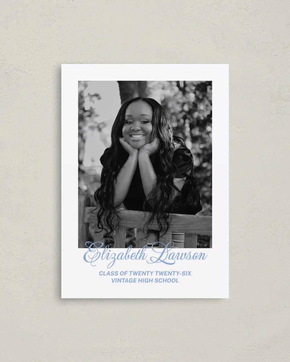 This is a 4" x 5.6" Graduation Announcement Postcard called Celebration of Success printed in full color with Gold foil on Soft Touch Finish paper