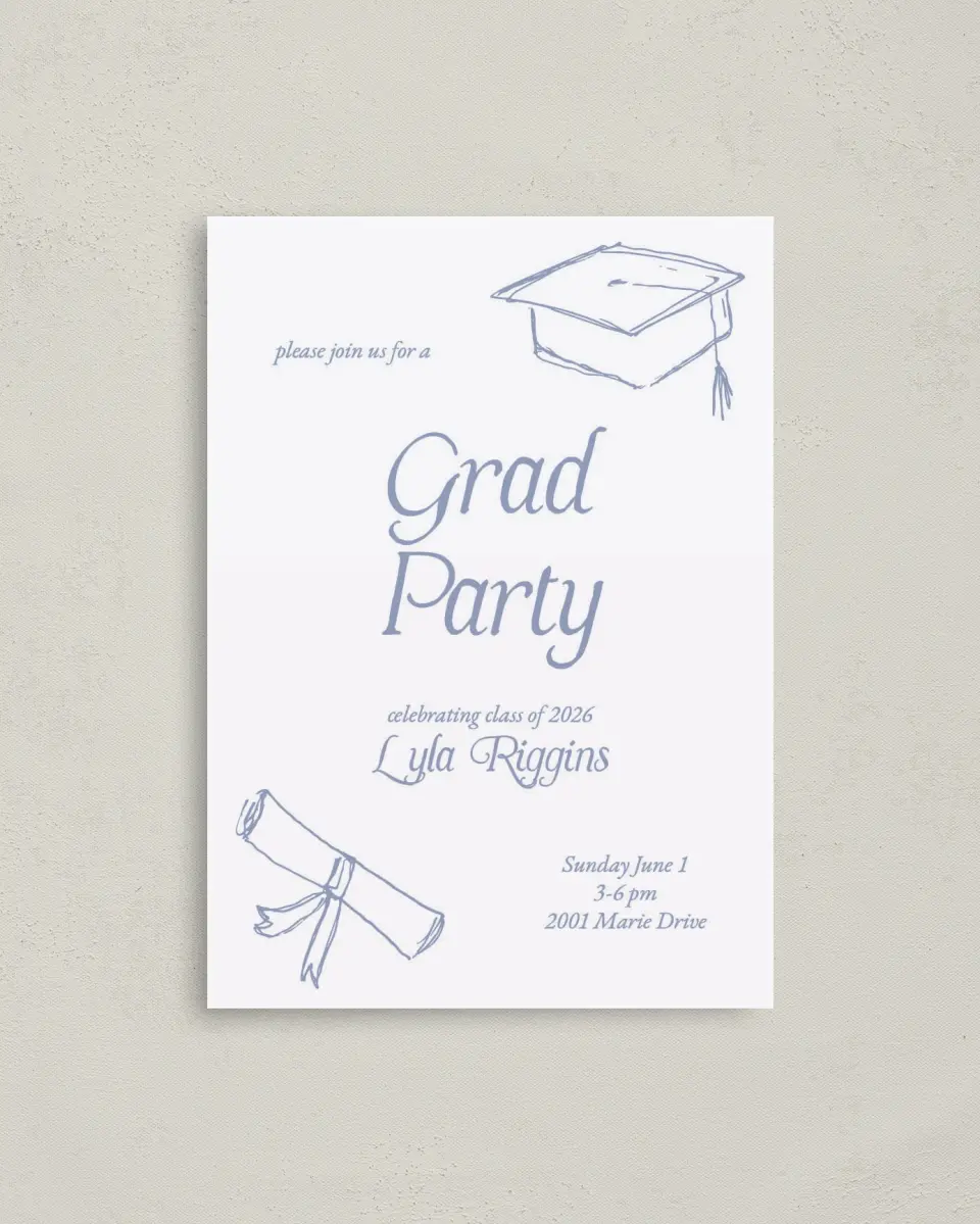 This is a 4" x 5.6" Graduation Announcement Postcard called Time to Party printed in full color on Soft Touch Finish paper