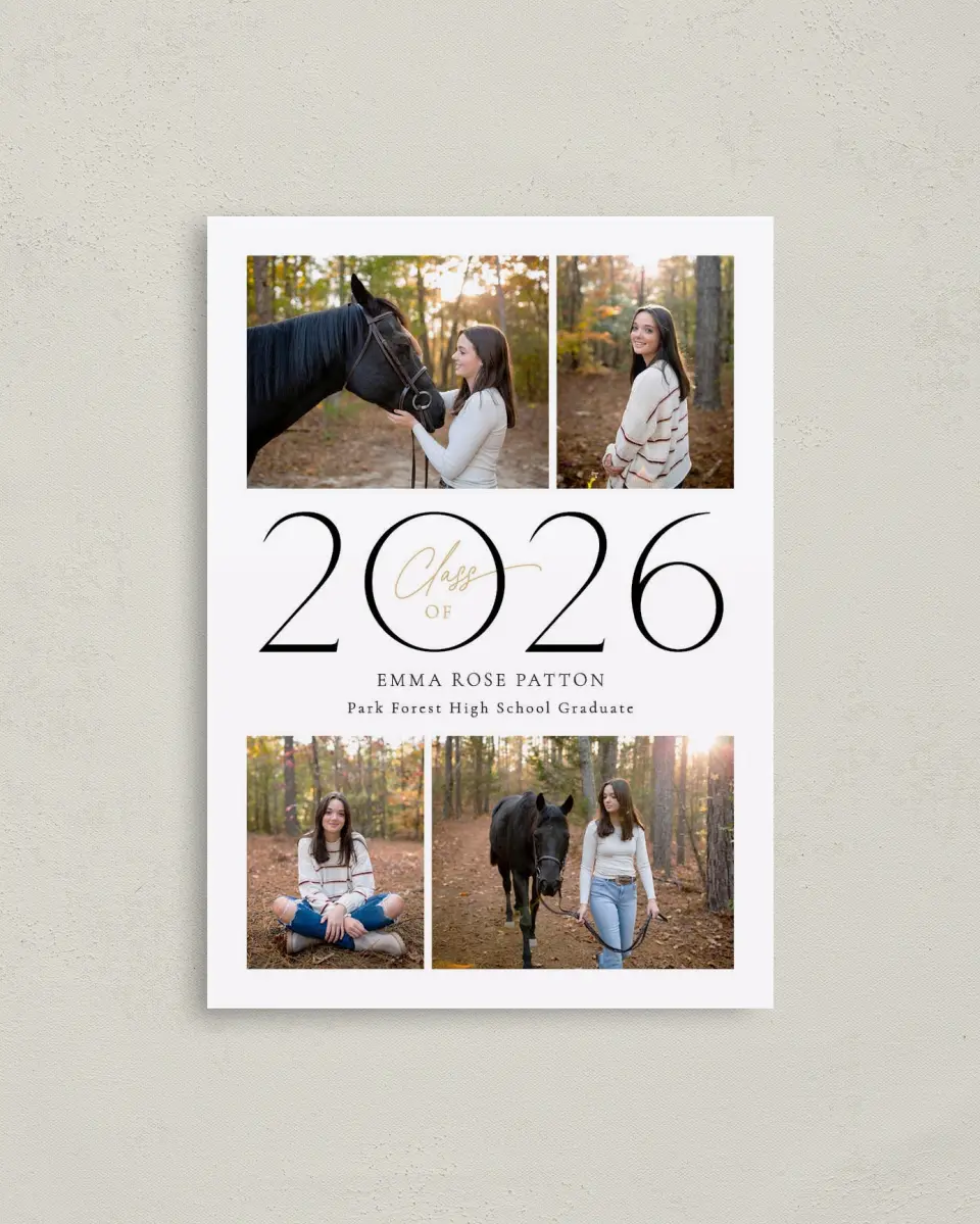 This is a 4" x 5.6" Graduation Announcement Postcard called Brilliant Year printed in full color on Soft Touch Finish paper