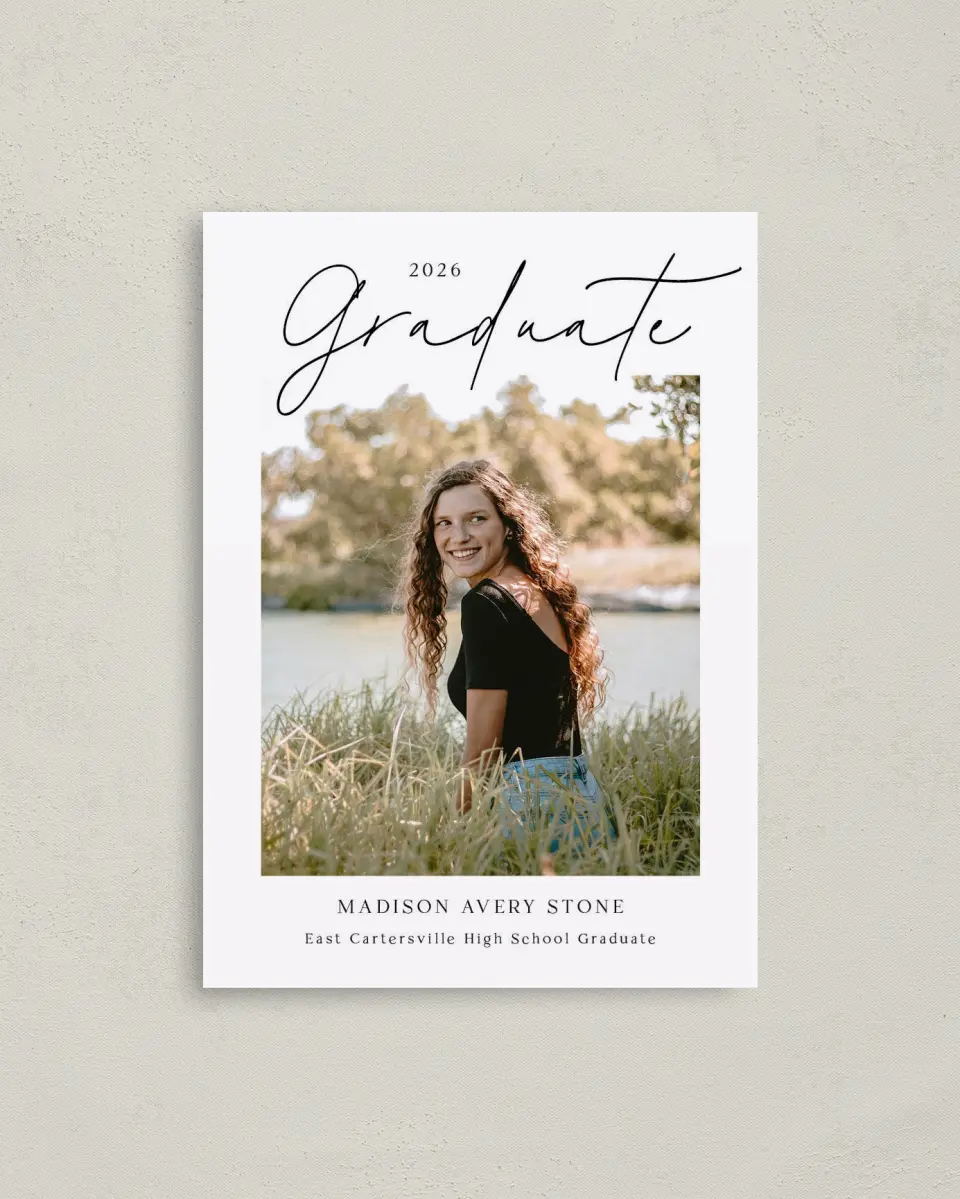 This is a 4" x 5.6" Graduation Announcement Postcard called Top of Class printed in full color on Soft Touch Finish paper