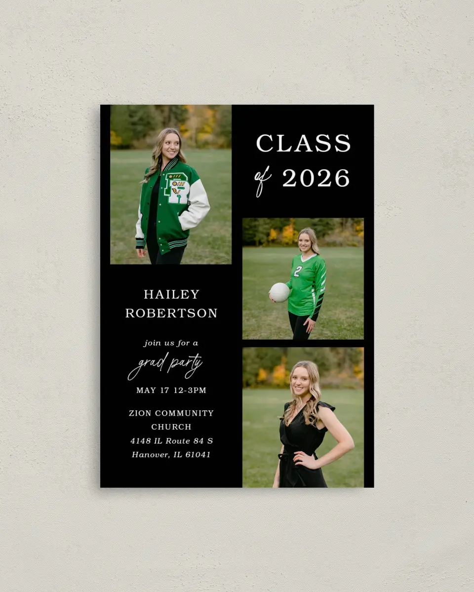 This is a 4" x 5.6" Graduation Announcement Postcard called Proud Moments printed in full color on Soft Touch Finish paper