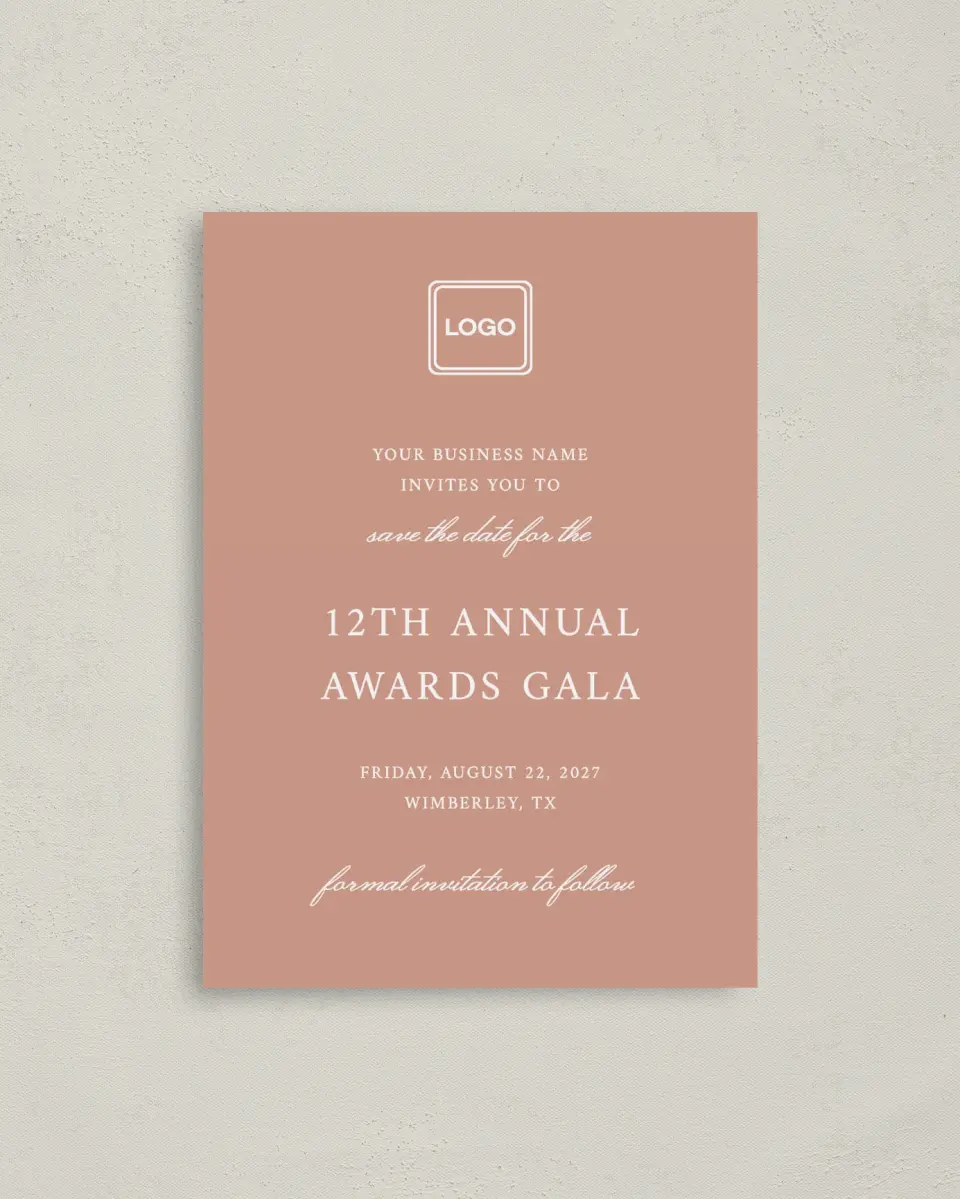 This is a 4" x 5.6" Gala Save the Date Postcard called Modern Balance printed in full color on Soft Touch Finish paper