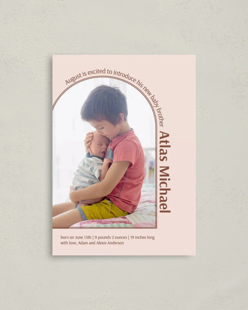 This is a 4" x 5.6" Birth Announcement Postcard called  printed in full color on Soft Touch Finish paper