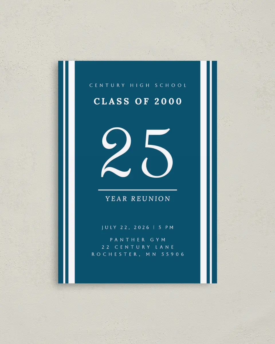 This is a 4" x 5.6" Class Reunion called Special Stripes printed in full color on Soft Touch Finish paper