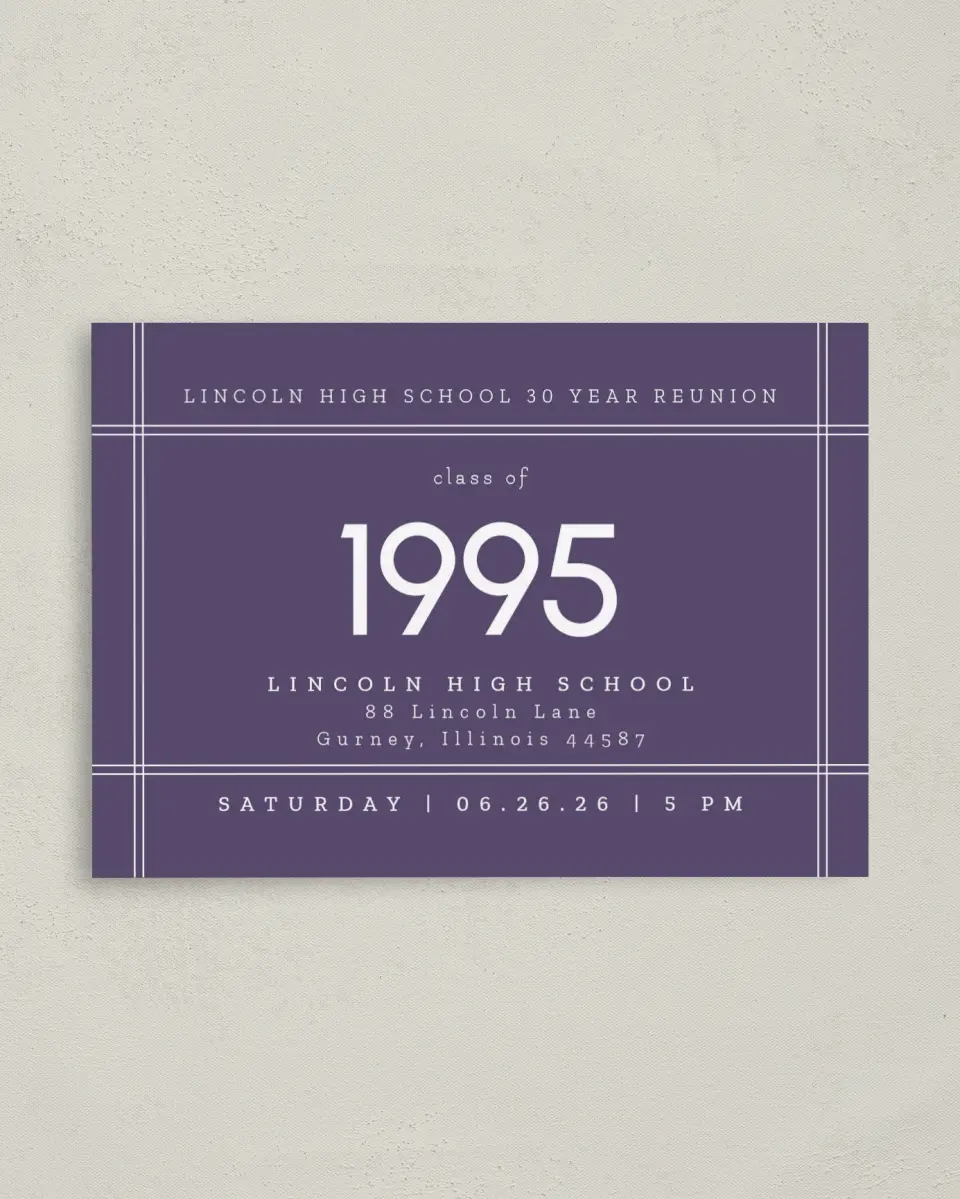 This is a 4" x 5.6" Class Reunion called Transparent Lines printed in full color on Soft Touch Finish paper