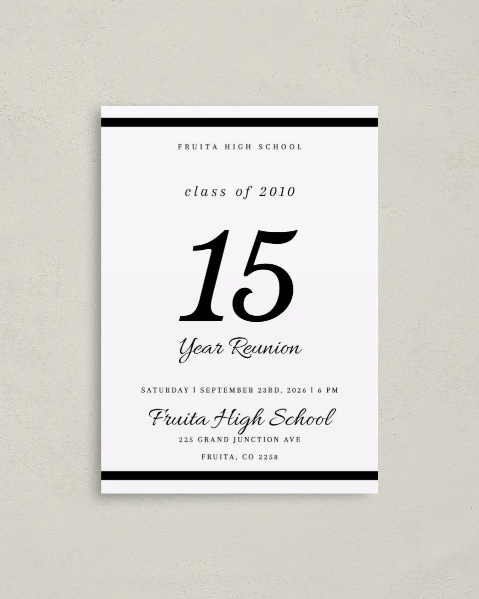 This is a 4" x 5.6" Class Reunion called Formal Function printed in full color on Soft Touch Finish paper