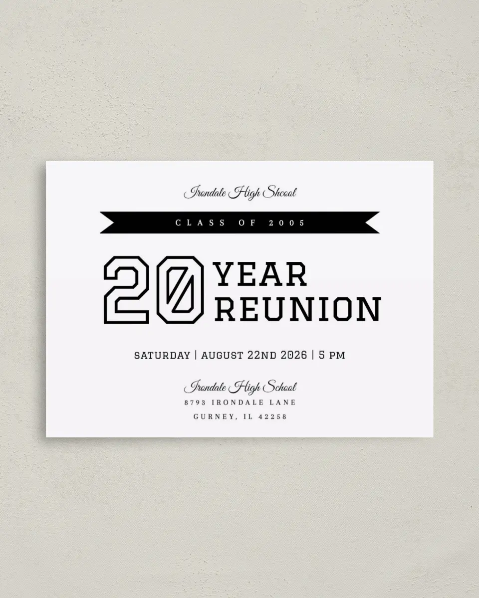 This is a 4" x 5.6" Class Reunion called Honorary Class printed in full color on Soft Touch Finish paper