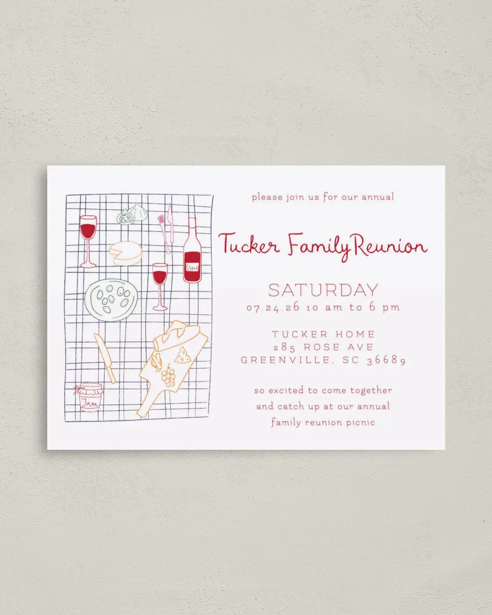 This is a 4" x 5.6" Family Reunion called Family Picnic printed in full color on Soft Touch Finish paper