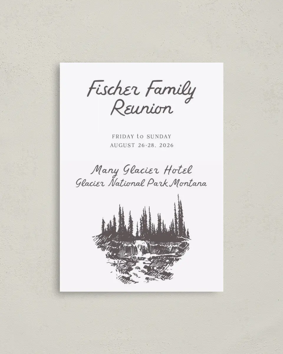 This is a 4" x 5.6" Family Reunion called Mountain Mamma printed in full color on Soft Touch Finish paper