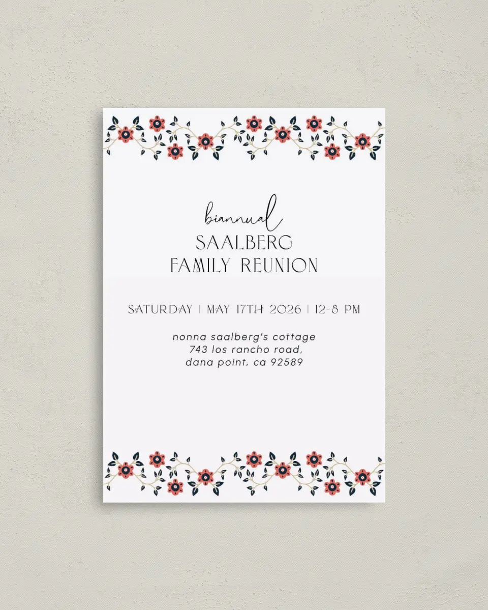 This is a 4" x 5.6" Family Reunion called Vine and Trellis printed in full color on Soft Touch Finish paper