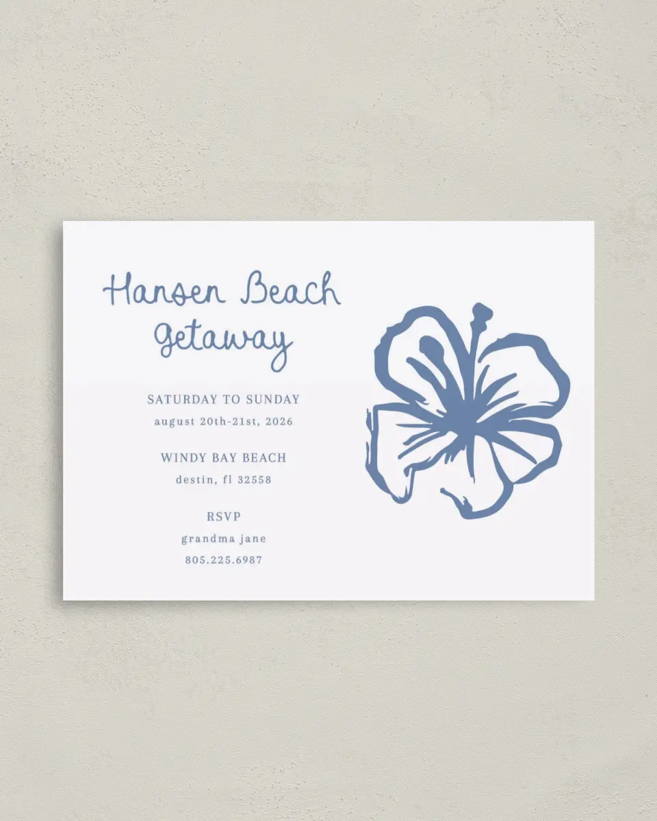 This is a 4" x 5.6" Family Reunion called Coastal Breeze printed in full color on Soft Touch Finish paper