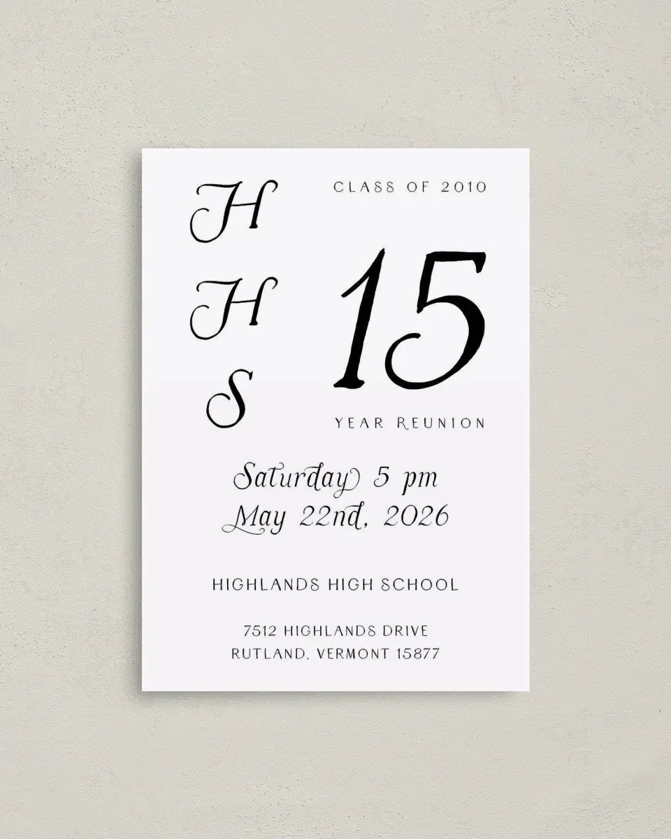 This is a 4" x 5.6" Class Reunion called Magnificent Monogram printed in full color on Soft Touch Finish paper