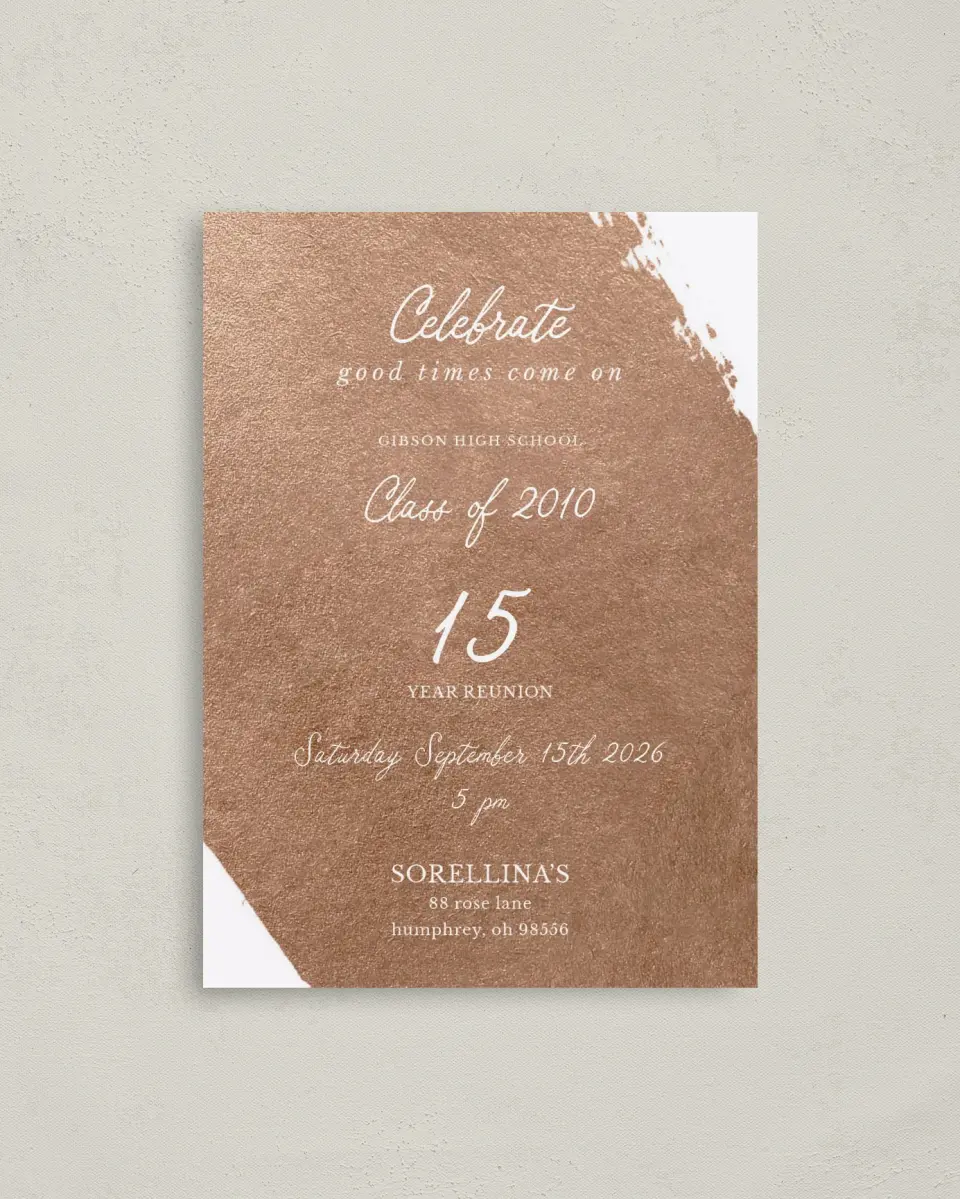 This is a 4" x 5.6" Class Reunion called Celebrate Good Times printed in full color on Soft Touch Finish paper