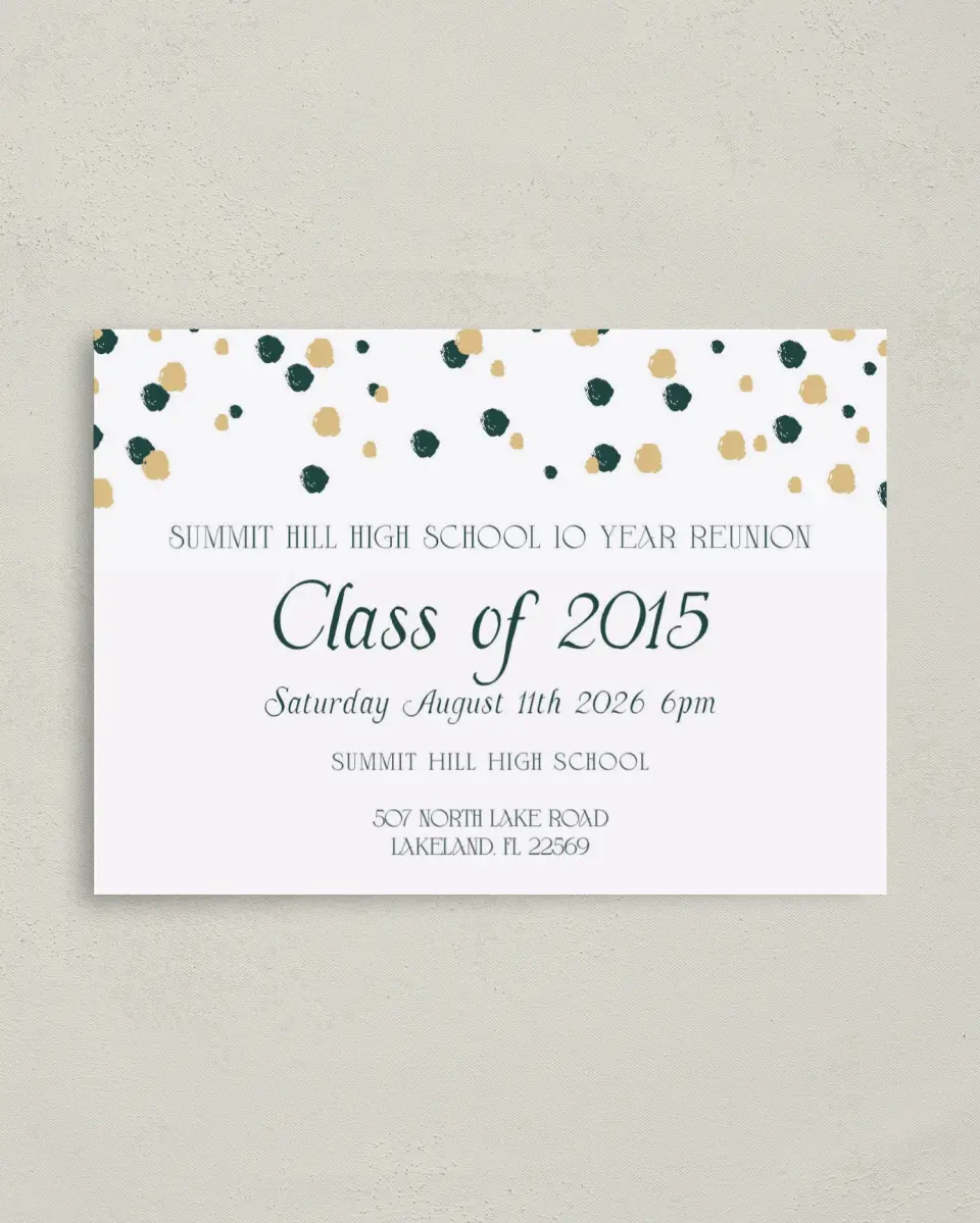 This is a 4" x 5.6" Class Reunion called Class Colors printed in full color on Soft Touch Finish paper