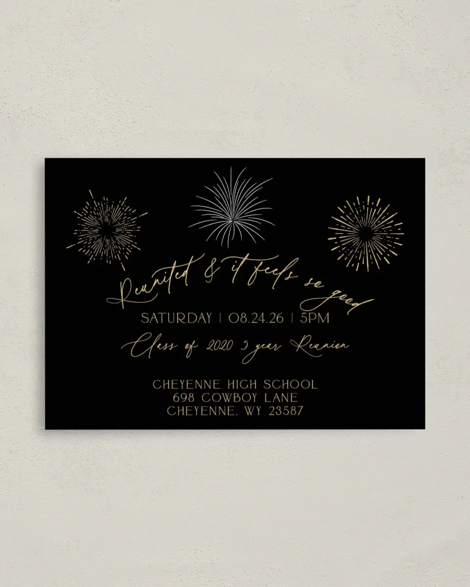 This is a 4" x 5.6" Class Reunion called Sky Light printed in full color on Soft Touch Finish paper