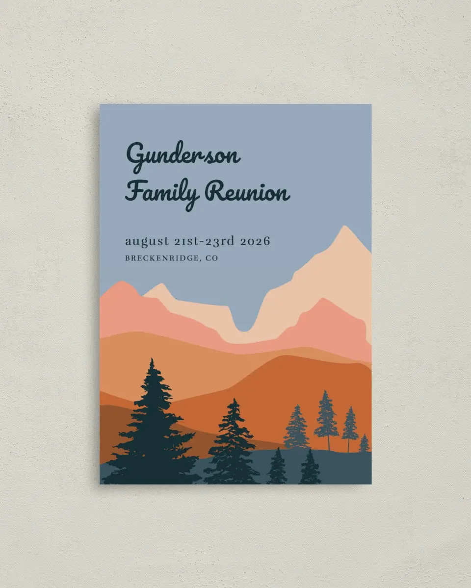 This is a 4" x 5.6" Family Reunion called Glacial Greatness printed in full color on Soft Touch Finish paper