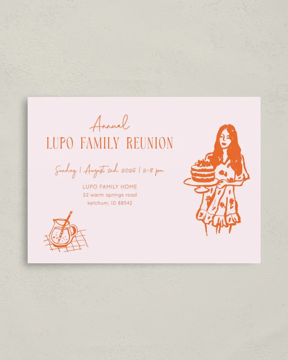 This is a 4" x 5.6" Family Reunion called Sweet Treats printed in full color on Soft Touch Finish paper