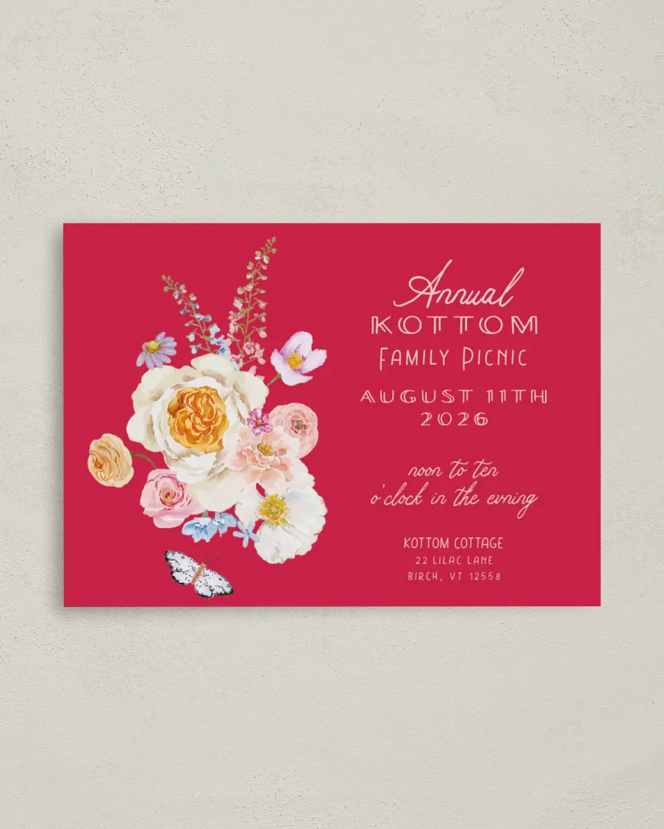 This is a 4" x 5.6" Family Reunion called Family and Florals printed in full color on Soft Touch Finish paper
