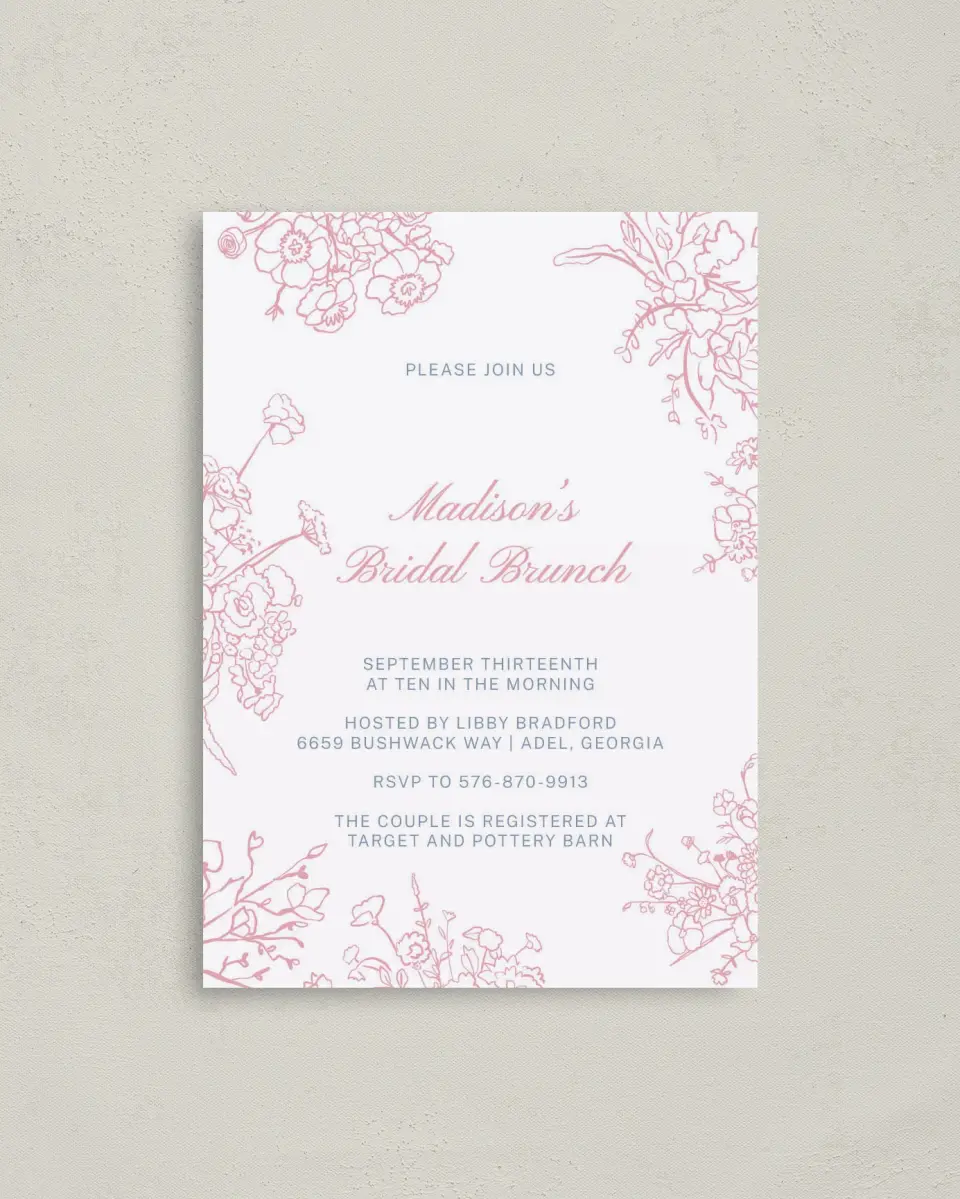 This is a 4" x 5.6" Bridal Shower Invitation Postcard called Soft Reverie printed in full color on Soft Touch Finish paper