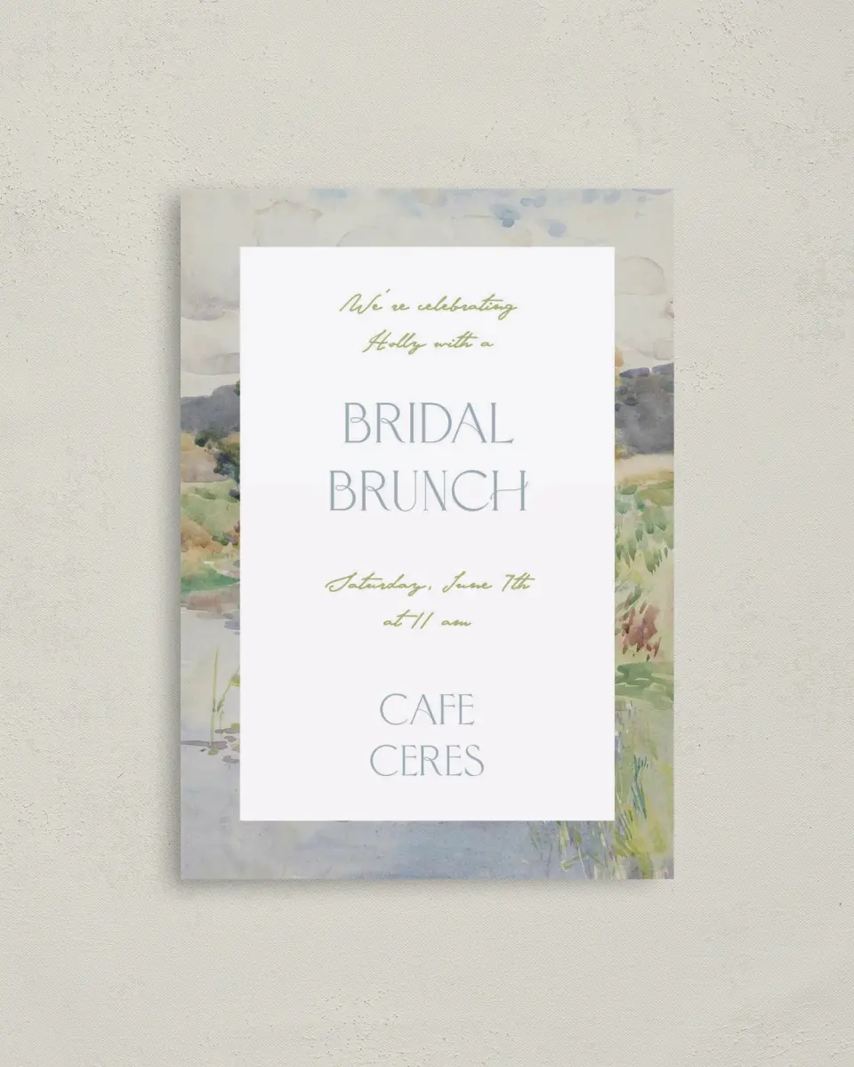 This is a 4" x 5.6" Bridal Shower Invitation Postcard called Wedded Bliss printed in full color on Soft Touch Finish paper