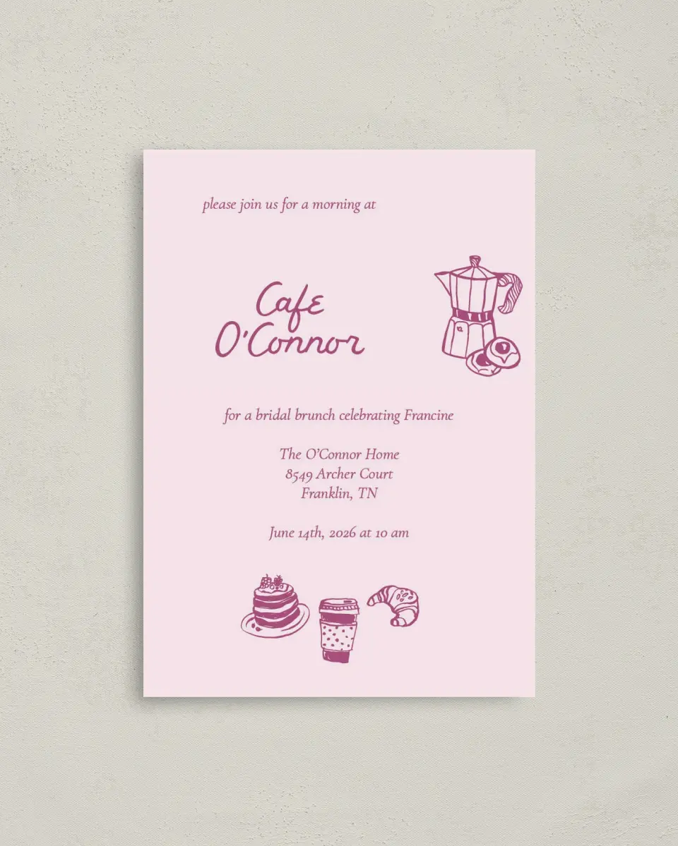This is a 4" x 5.6" Bridal Shower Invitation Postcard called A Latte Love printed in full color on Soft Touch Finish paper