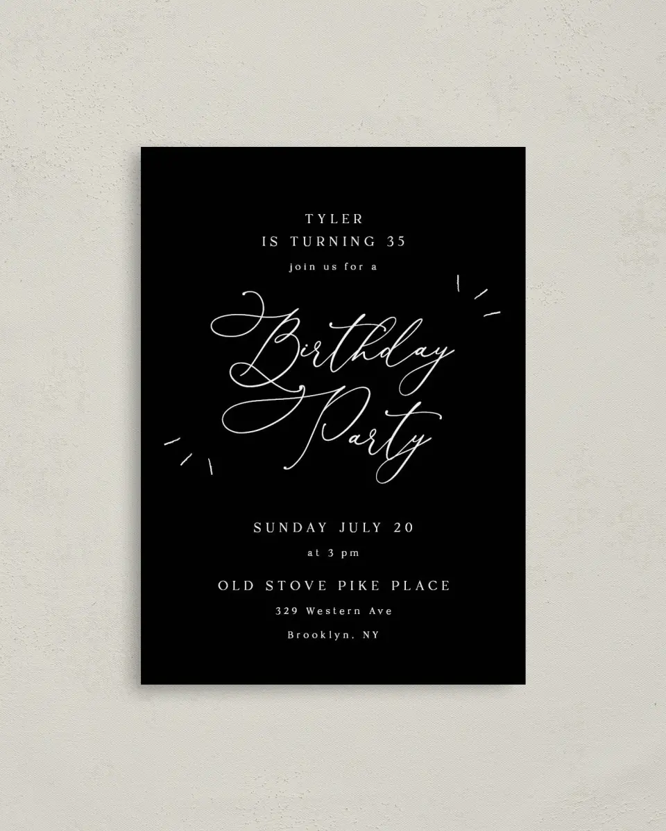 This is a 4" x 5.6" Birthday Party Invitation called One Year Older printed in full color on Soft Touch Finish paper