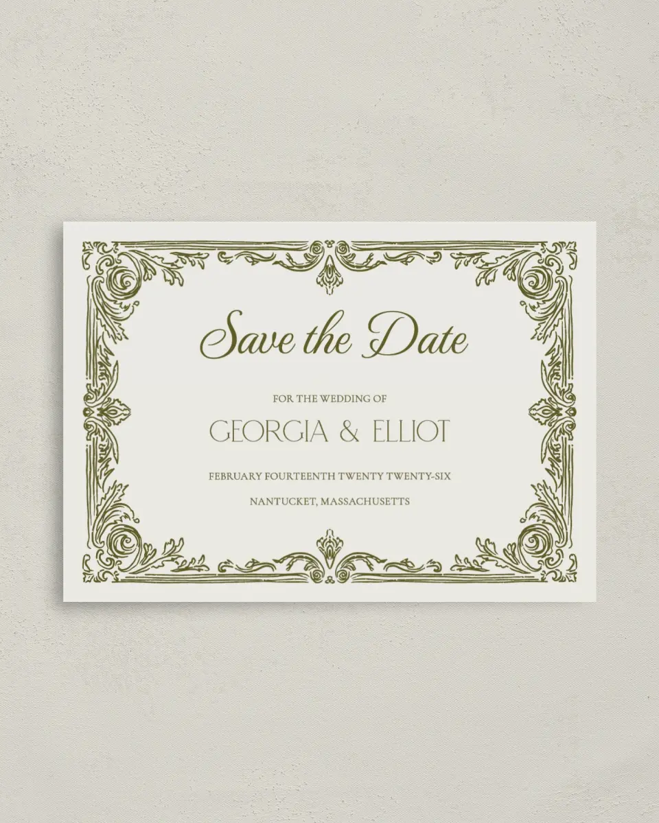 This is a 4" x 5.6" Save the Date Postcard called Nantucket printed in full color on Soft Touch Finish paper