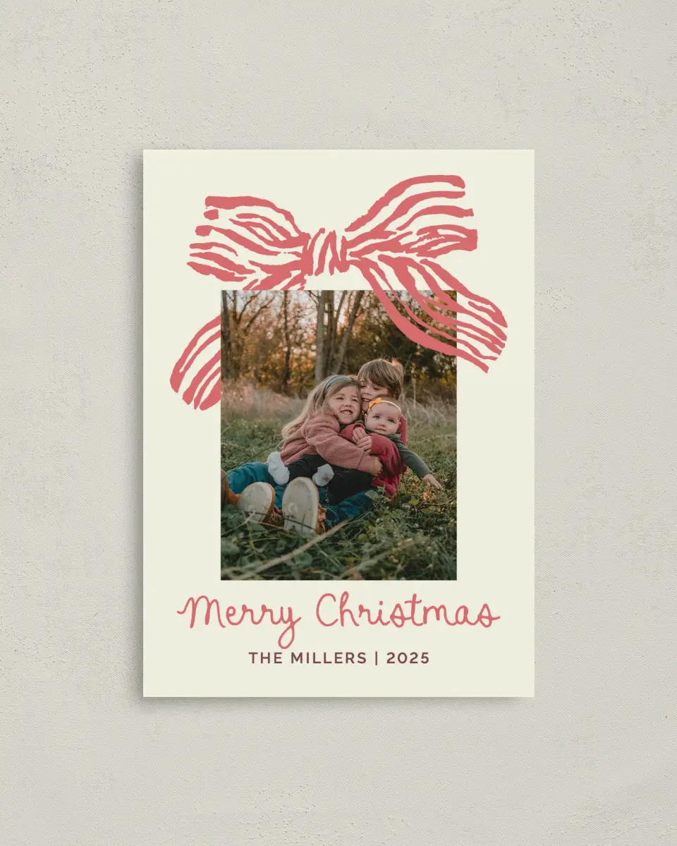 This is a 4" x 5.6" Christmas Card called Bold Bow printed in full color on Premium Smooth paper
