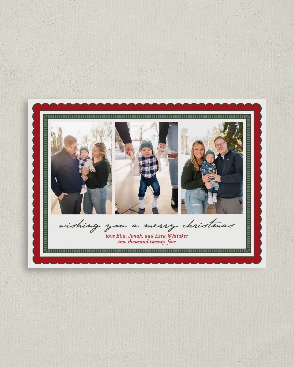 This is a 4" x 5.6" Christmas Card called Framed Festivities printed in full color on Premium Smooth paper