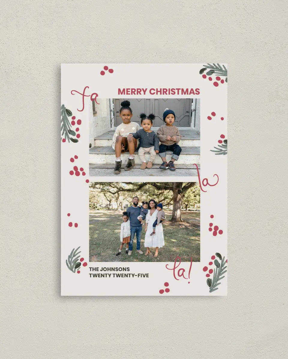 This is a 4" x 5.6" Christmas Card called Fa La Fun printed in full color on Premium Smooth paper