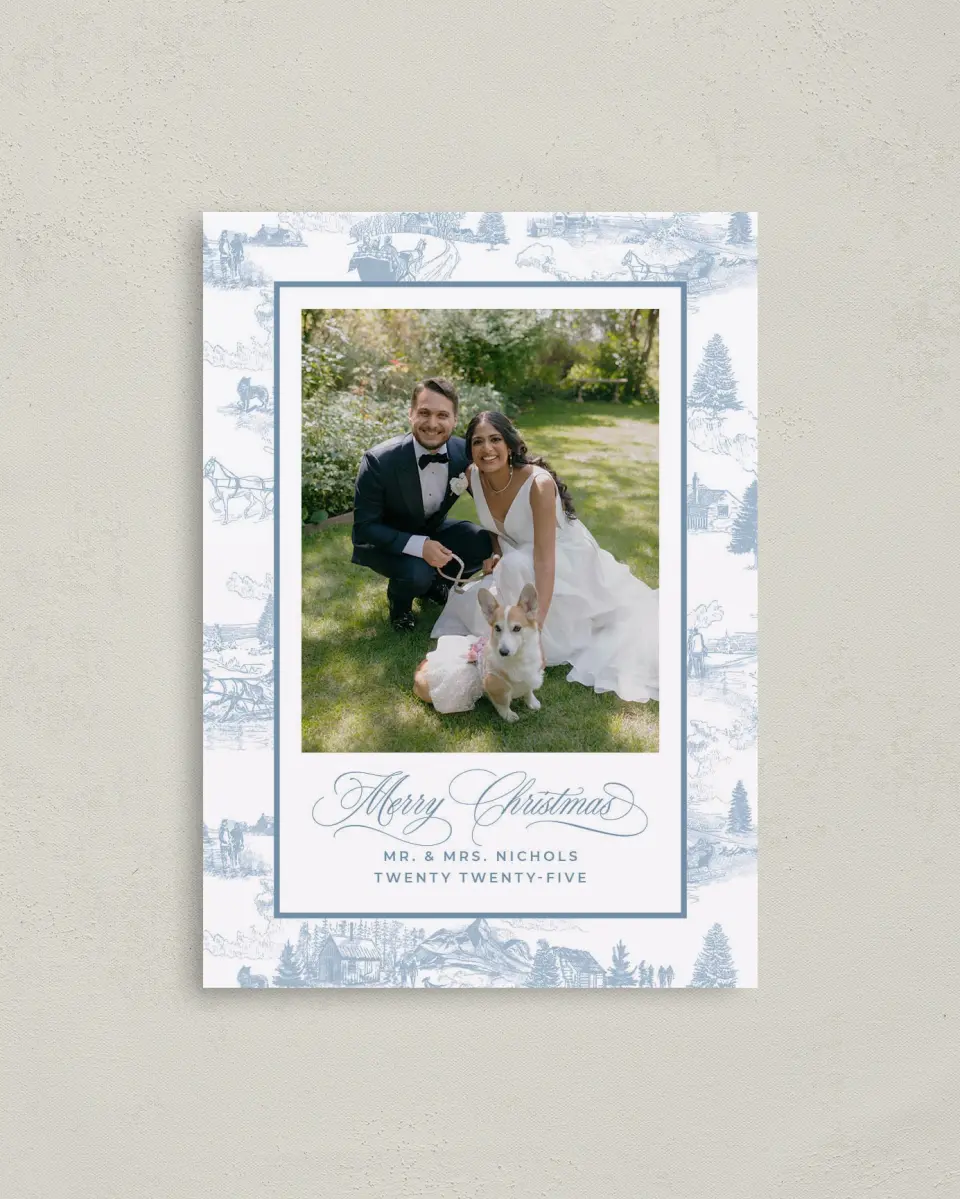 This is a 4" x 5.6" Christmas Card called Winter Toile printed in full color on Premium Smooth paper