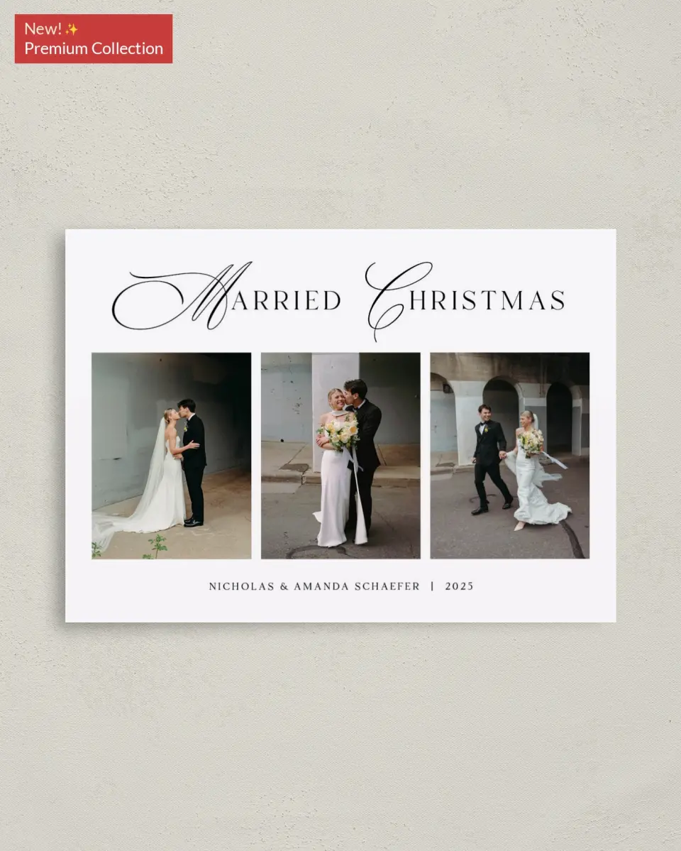 This is a 4" x 5.6" Christmas Card called Elegant Wishes printed in full color with Gold foil on Premium Smooth paper