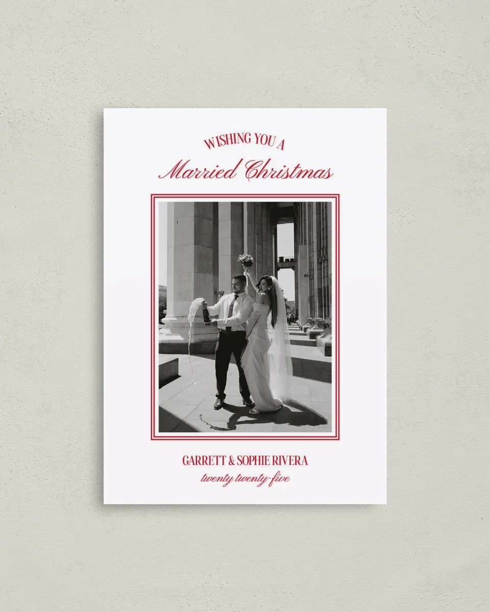 This is a 4" x 5.6" Christmas Card called Regal Cheer printed in full color on Premium Smooth paper