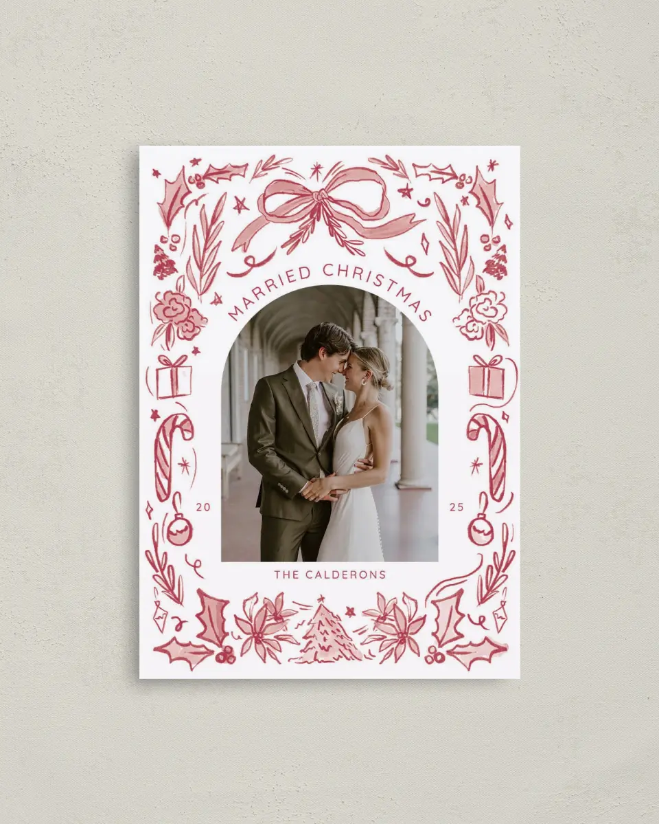This is a 4" x 5.6" Christmas Card called Sweetly Sketched printed in full color on Premium Smooth paper