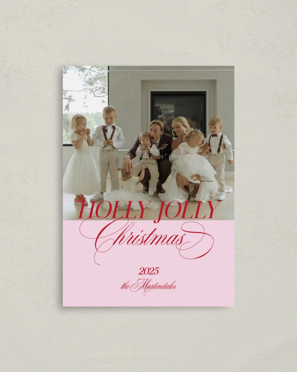 This is a 4" x 5.6" Christmas Card called Holly Jolly printed in full color on Premium Smooth paper