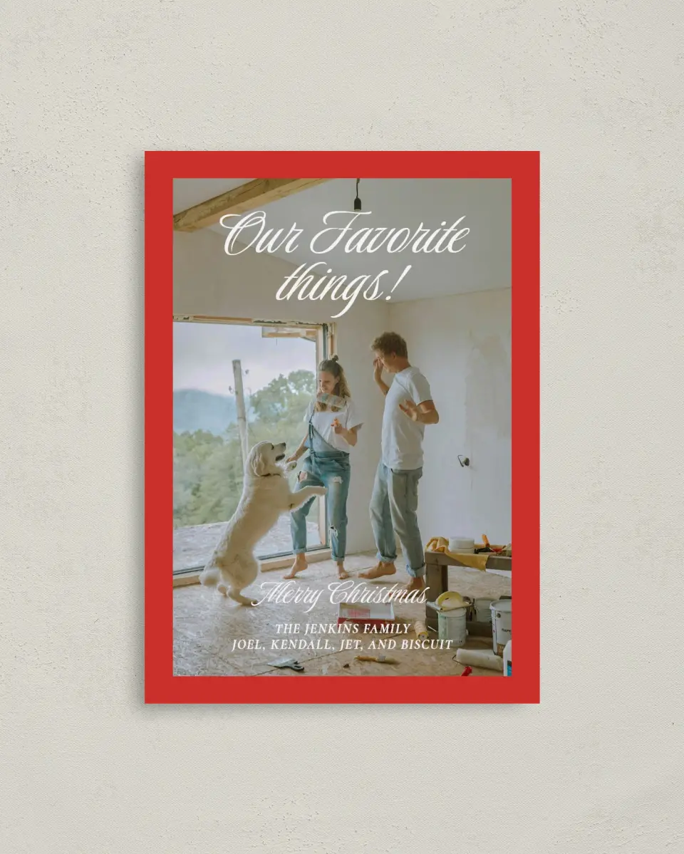 This is a 4" x 5.6" Christmas Card called Our Favorite Things printed in full color on Premium Smooth paper