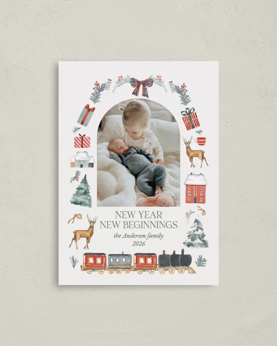 This is a 4" x 5.6" Christmas Card called Vintage Train printed in full color on Premium Smooth paper
