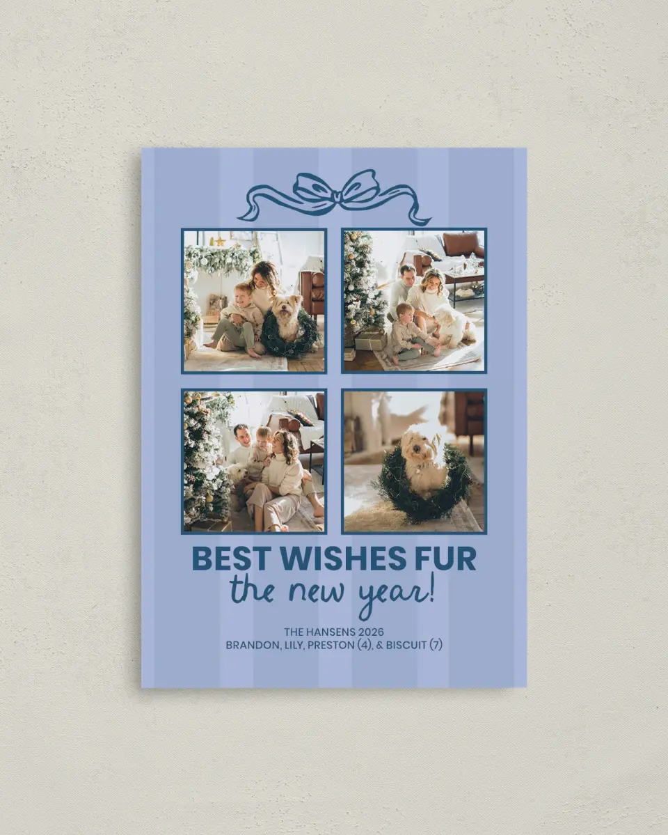 This is a 4" x 5.6" Christmas Card called Fur Wishes printed in full color on Premium Smooth paper
