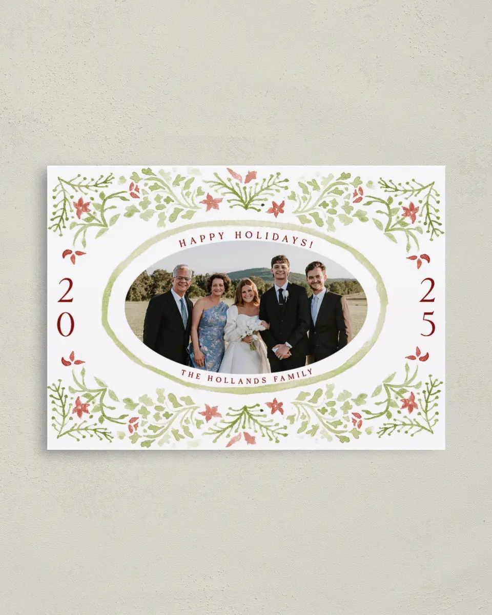 This is a 4" x 5.6" Christmas Card called Festive Frame printed in full color on Premium Smooth paper