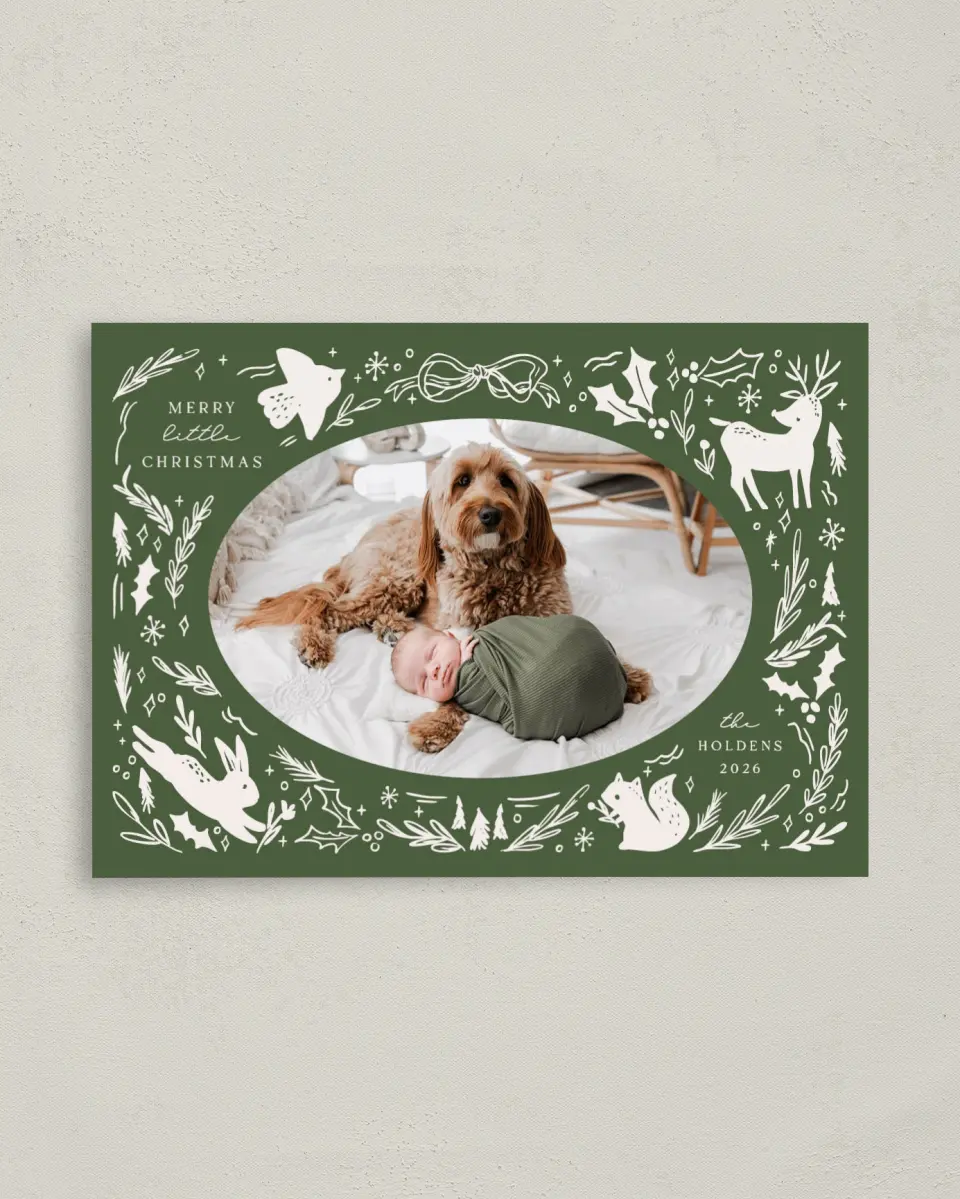 This is a 4" x 5.6" Christmas Card called Woodland Wonder printed in full color with Gold foil on Premium Smooth paper