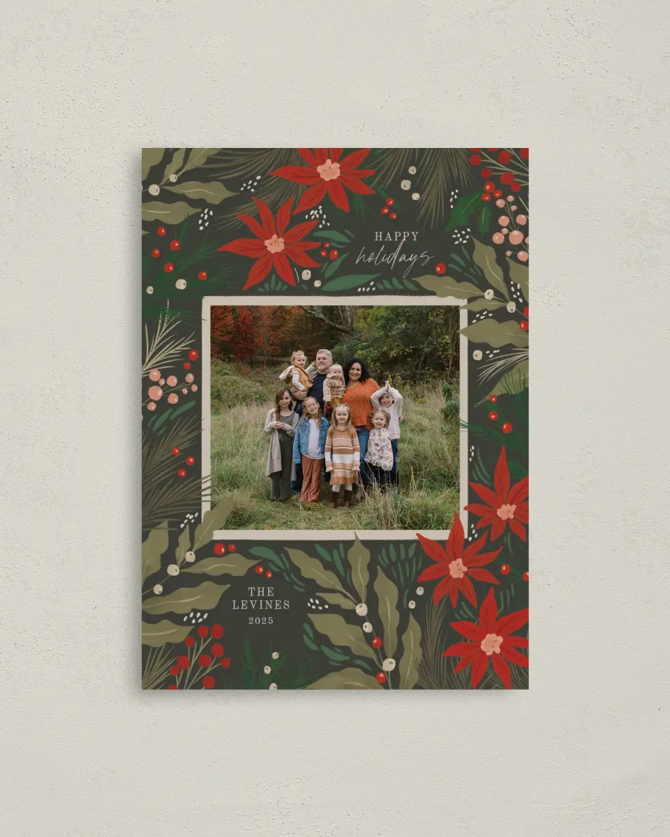 This is a 4" x 5.6" Christmas Card called Pretty Poinsettia printed in full color on Premium Smooth paper