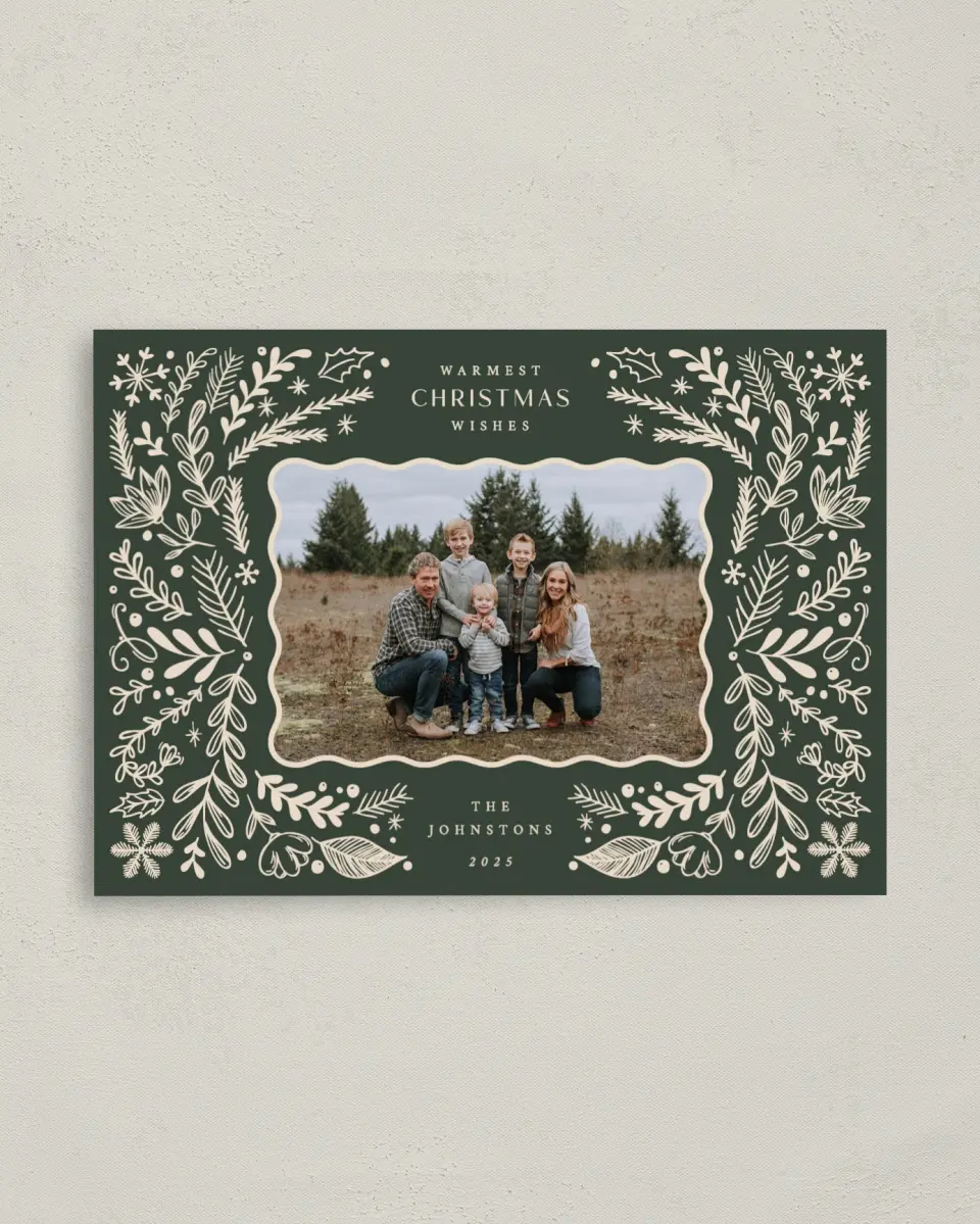 This is a 4" x 5.6" Christmas Card called Merry Boughs printed in full color on Premium Smooth paper